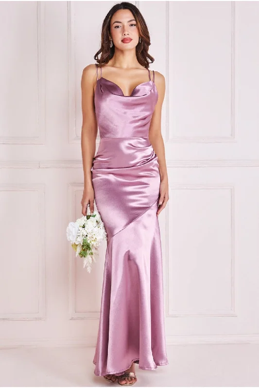 Goddiva Satin Cowl Neck With Strappy Back Maxi - Pink