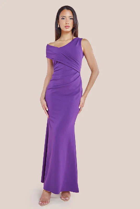 Goddiva Scuba Crepe  Off The Shoulder Maxi - Purple