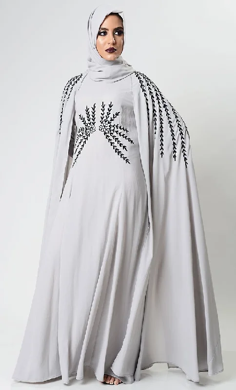 Gray Dramatic Lavish Embroiderd Abaya