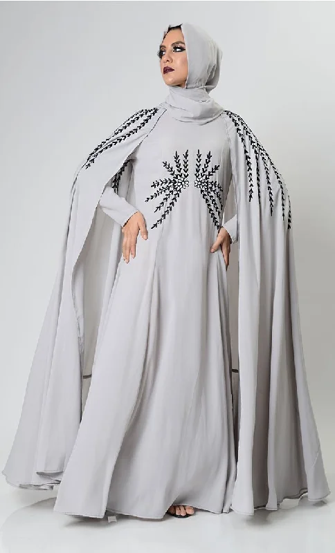 Gray Dramatic Lavish Embroiderd Abaya