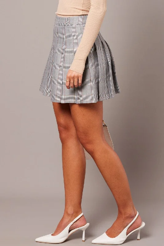 Grey Check Tennis Skirt Pleated Mini