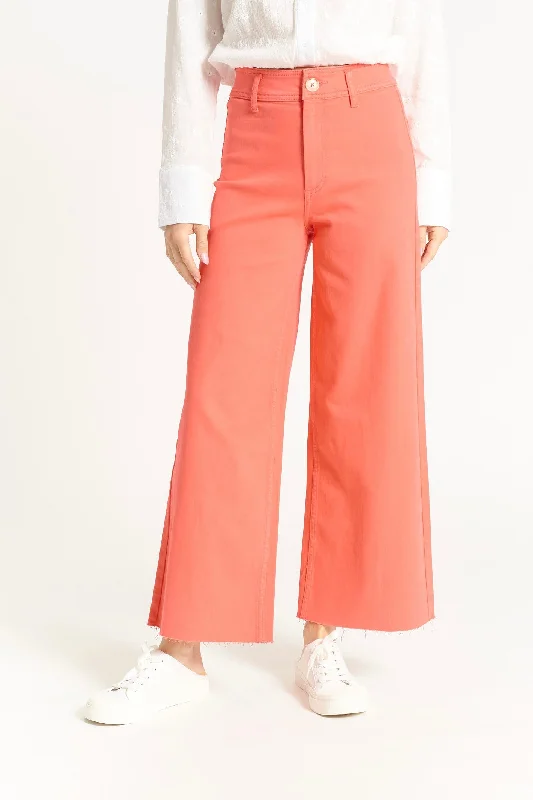 High Rise Wide Leg Raw Hem Pant Radiant Red