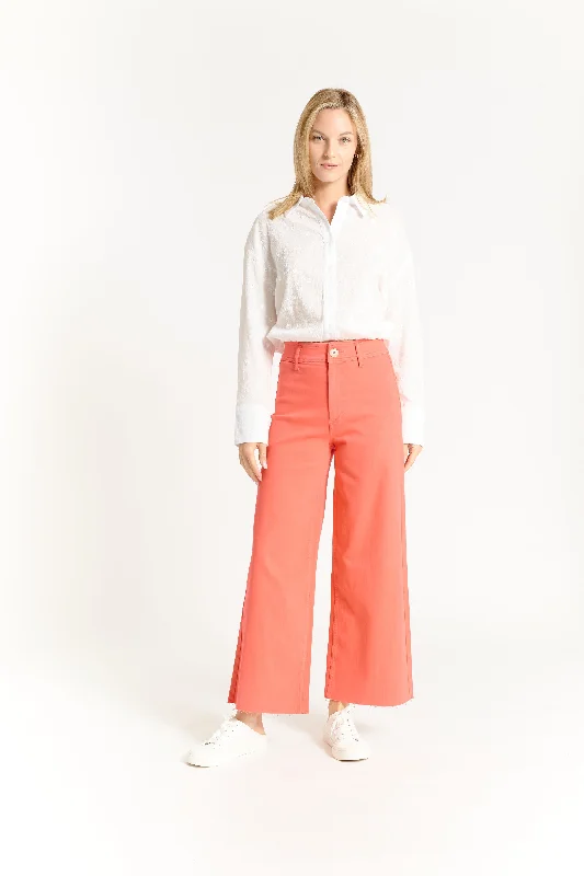 High Rise Wide Leg Raw Hem Pant Radiant Red