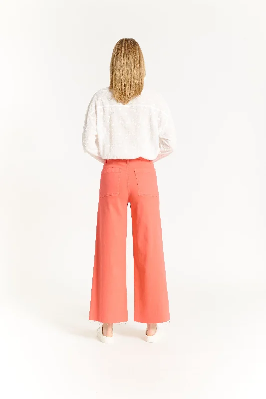 High Rise Wide Leg Raw Hem Pant Radiant Red