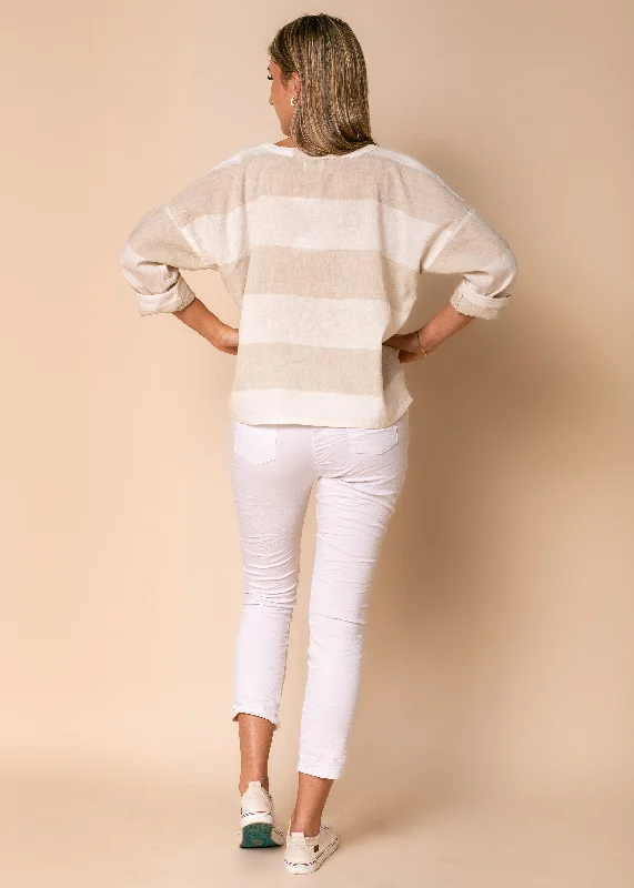 Inez Linen Blend Top in Latte