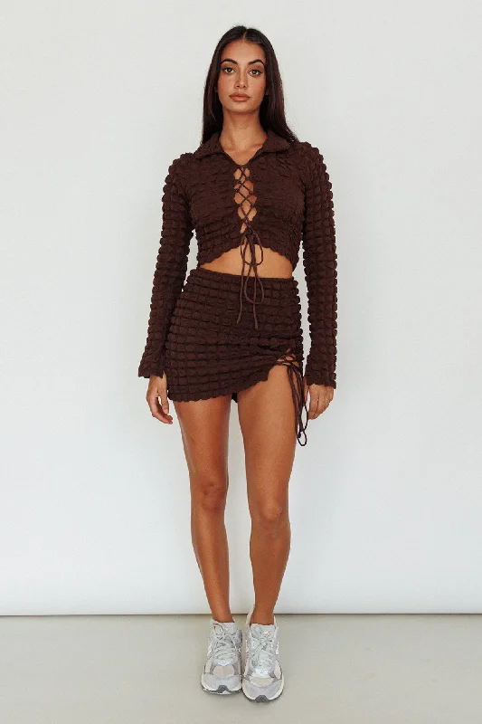 Josseline Lace-Up Detail Mini Skirt Chocolate