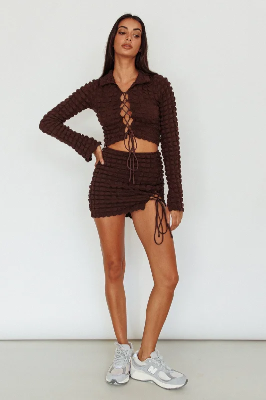 Josseline Lace-Up Detail Mini Skirt Chocolate