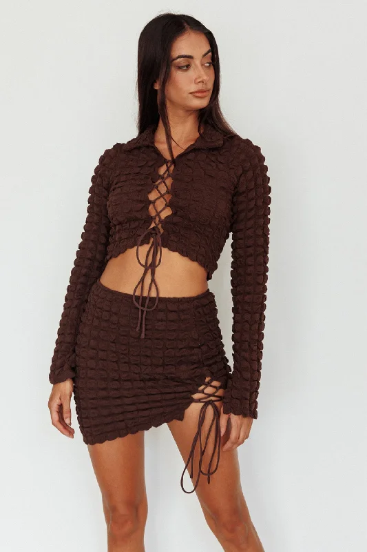 Josseline Lace-Up Detail Mini Skirt Chocolate