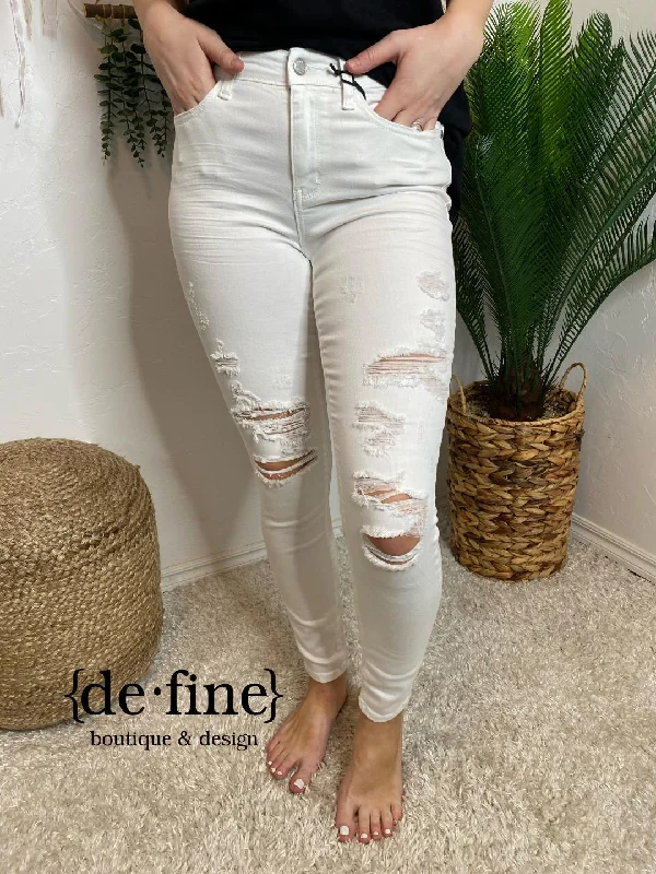 Judy Blue White Mid Rise Skinny Destroyed Jeans - 29