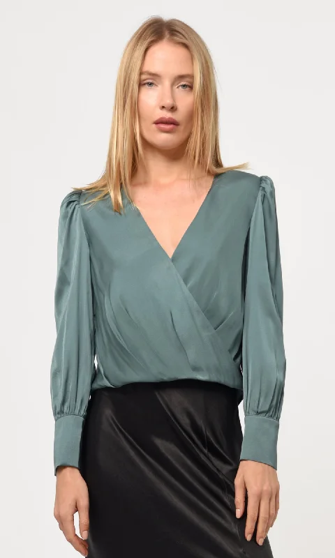 Lourdes Wrap Front Cuffed Blouse