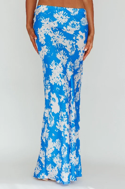 Manila Satin Maxi Skirt Blue Floral