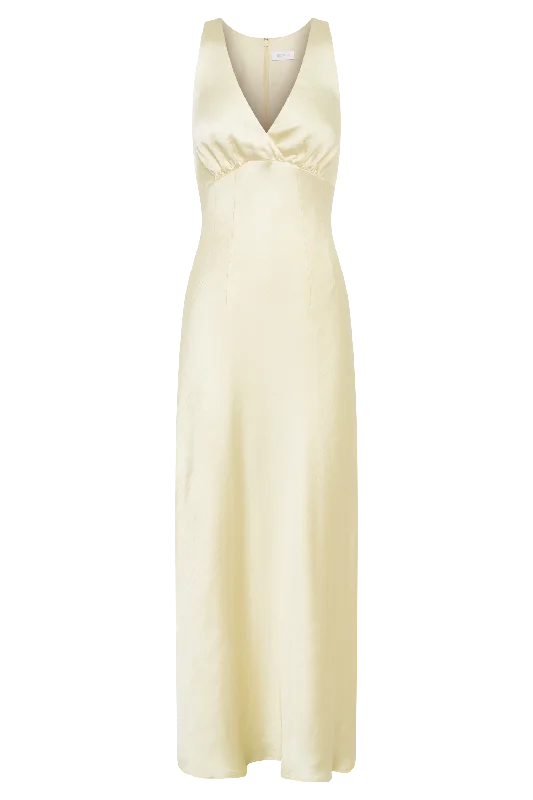 Meghan Short Sleeve Satin Maxi Dress - Lemon Sorbet