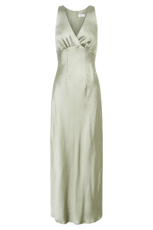 Meghan Short Sleeve Satin Maxi Dress - Sage