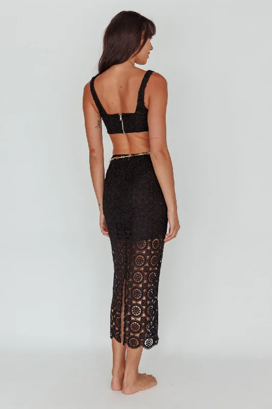 Milano Crochet Lace Midi Skirt Black