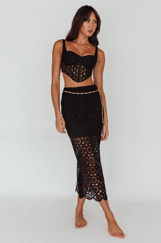 Milano Crochet Lace Midi Skirt Black