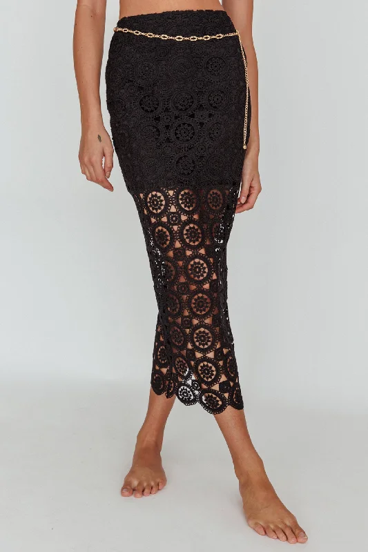 Milano Crochet Lace Midi Skirt Black