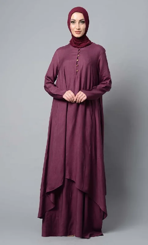 Wine Asymmetrical double layered modest wear muslimah abaya dress