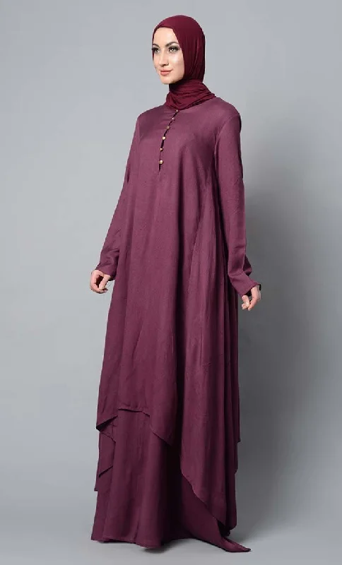 Wine Asymmetrical double layered modest wear muslimah abaya dress