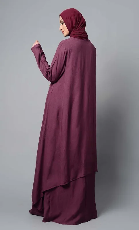 Wine Asymmetrical double layered modest wear muslimah abaya dress