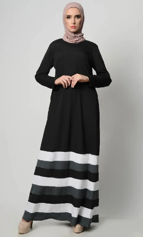 Multicolor Tier Matched Lining Abaya-Black