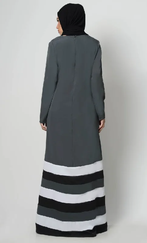 Multicolor Tier Matched Lining Abaya-Grey