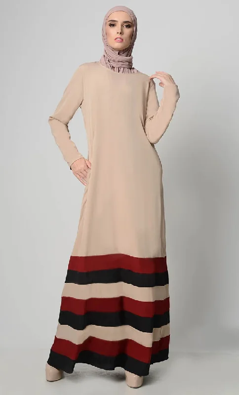 Multicolor Tier Matched Lining Abaya-Sand