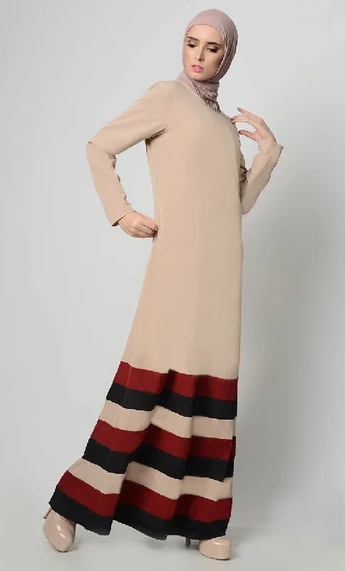 Multicolor Tier Matched Lining Abaya-Sand