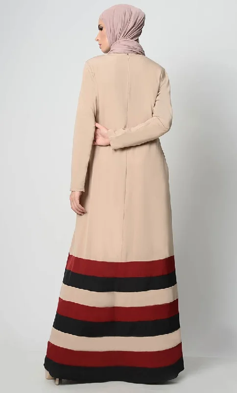 Multicolor Tier Matched Lining Abaya-Sand