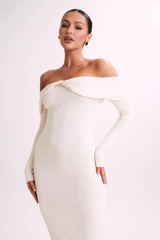 Odyssey Off Shoulder Knit Maxi Dress - Ivory