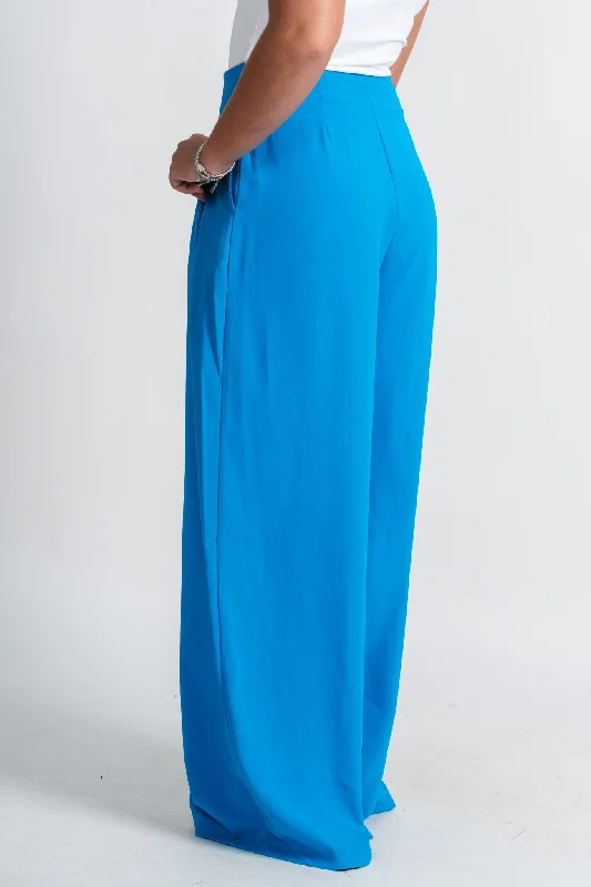 Pleated wide leg pants ocean blue