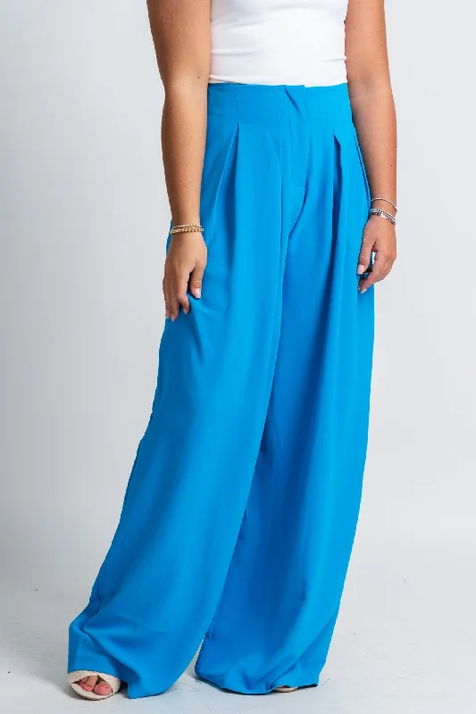 Pleated wide leg pants ocean blue