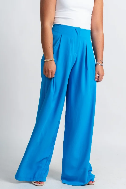 Pleated wide leg pants ocean blue