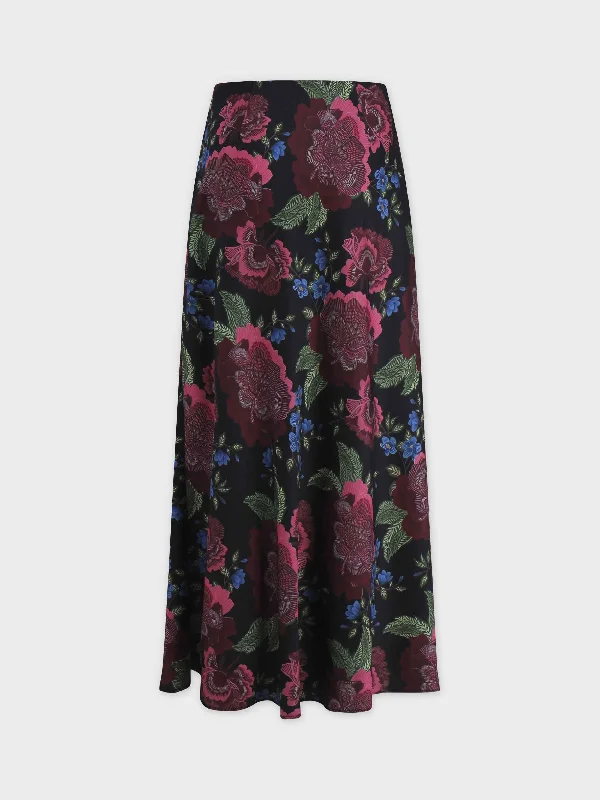 Printed Satin Slip Skirt-Maroon/Pink