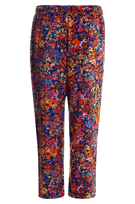 Printed Viscose Mid Calf Pants | Indigo Orange Grdn | 3369AR