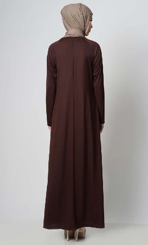 Coffee Raglan With Neck Pleats Viscose Abaya