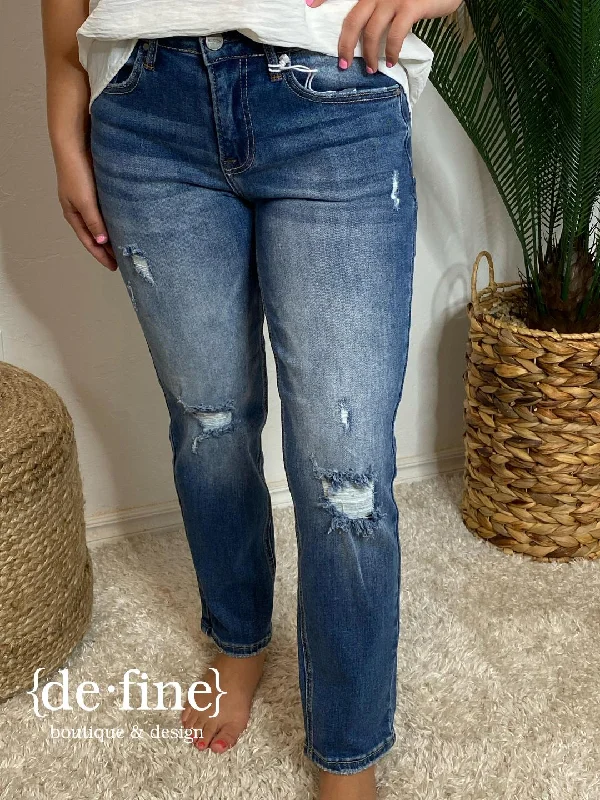 Risen Mid Rise Boyfriend Distressed Jeans in Regular & Curvy