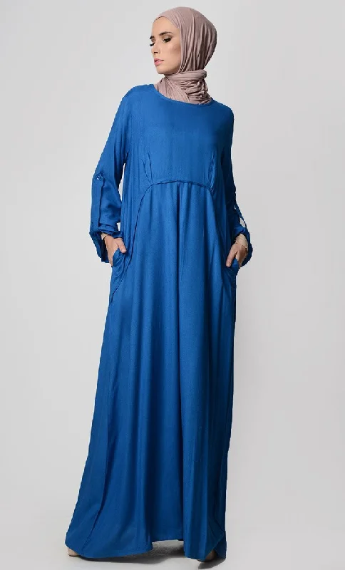 Rolled Up Sleeve Rayon Abaya