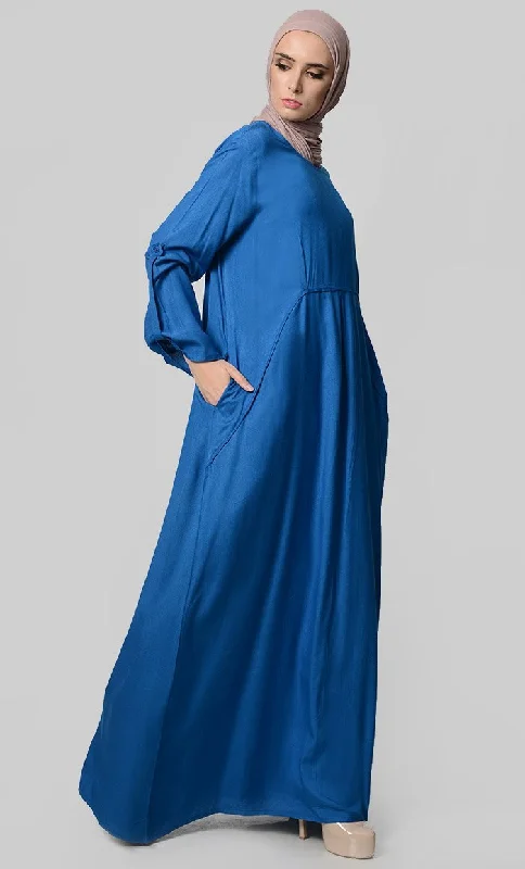 Rolled Up Sleeve Rayon Abaya