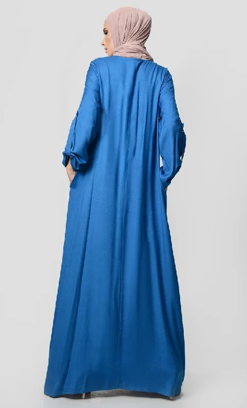 Rolled Up Sleeve Rayon Abaya