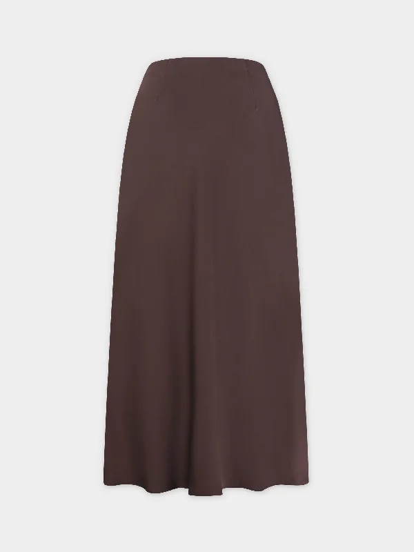 Solid Satin Slip Skirt-Chocolate Brown