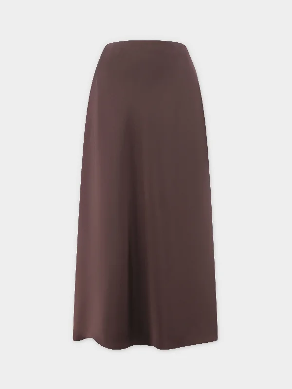 Solid Satin Slip Skirt-Chocolate Brown