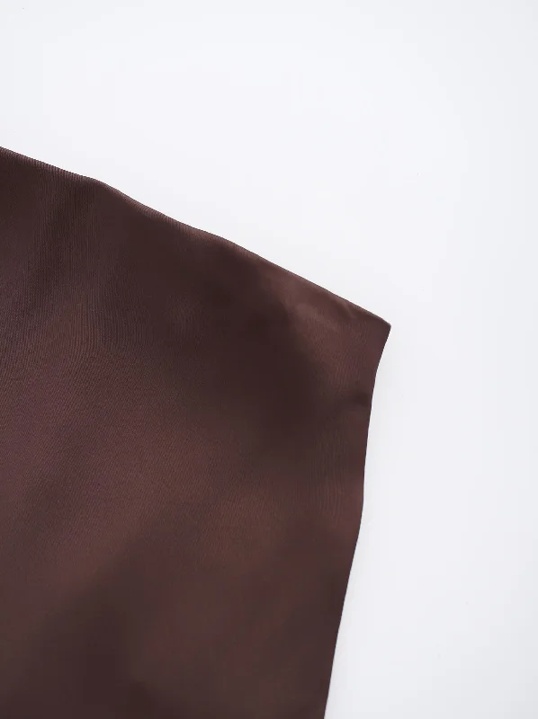 Solid Satin Slip Skirt-Chocolate Brown