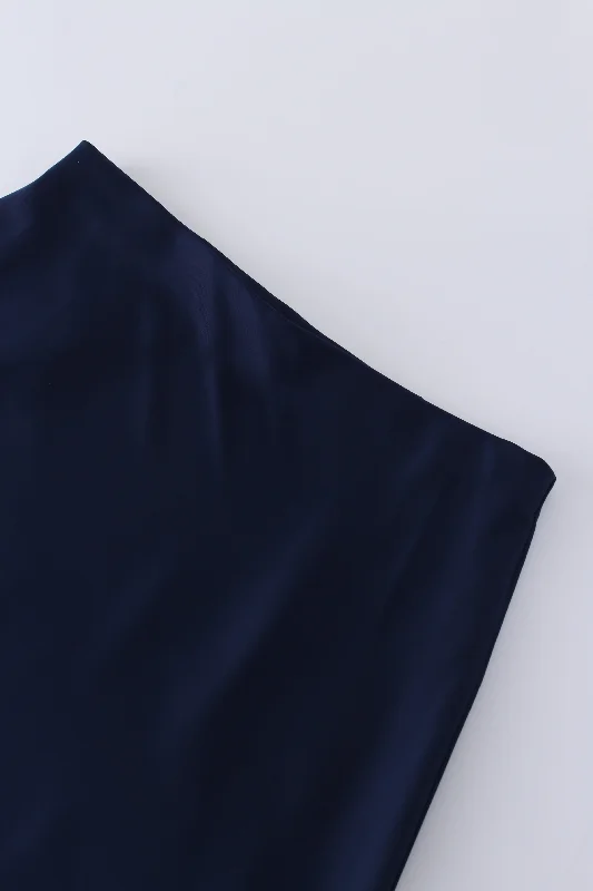 Solid Satin Slip Skirt-Navy