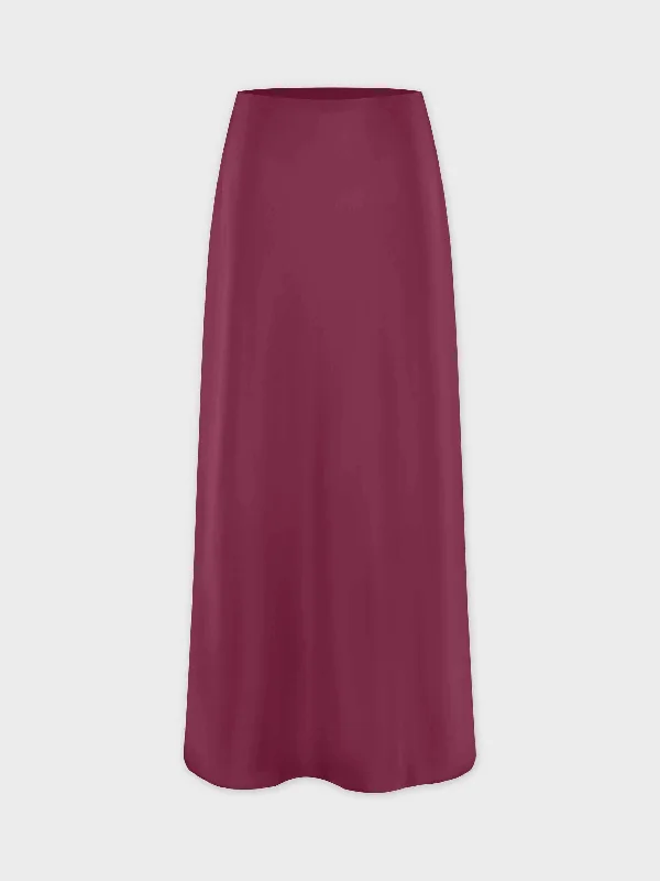 Solid Satin Slip Skirt-Burgundy