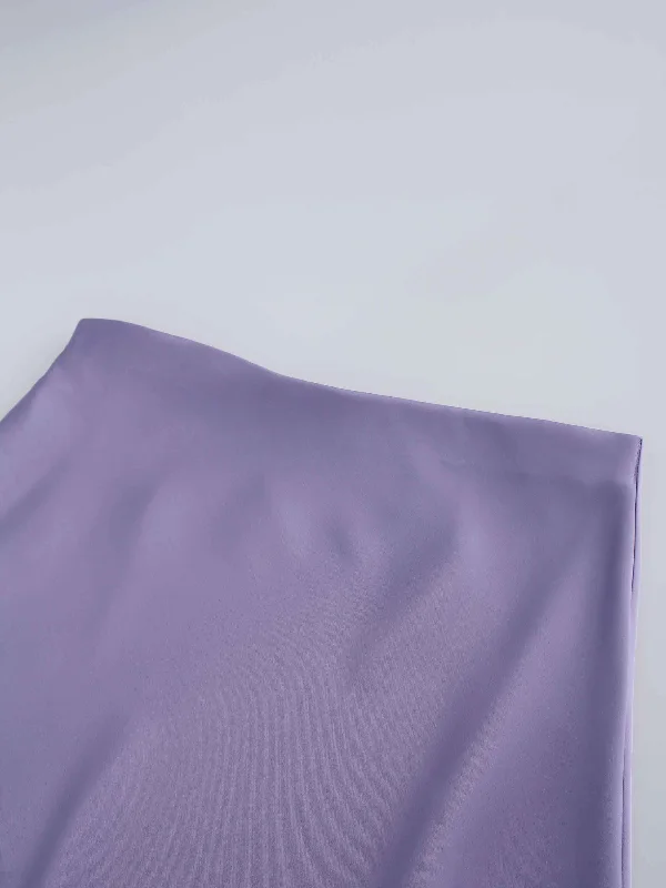 Solid Satin Slip Skirt-Lavender