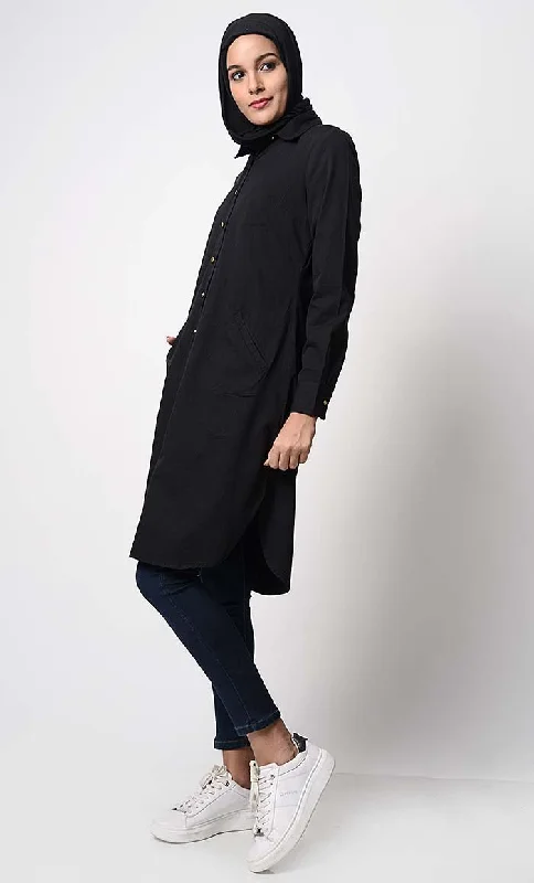 Solid Cotton Twill Everyday Black Tunic