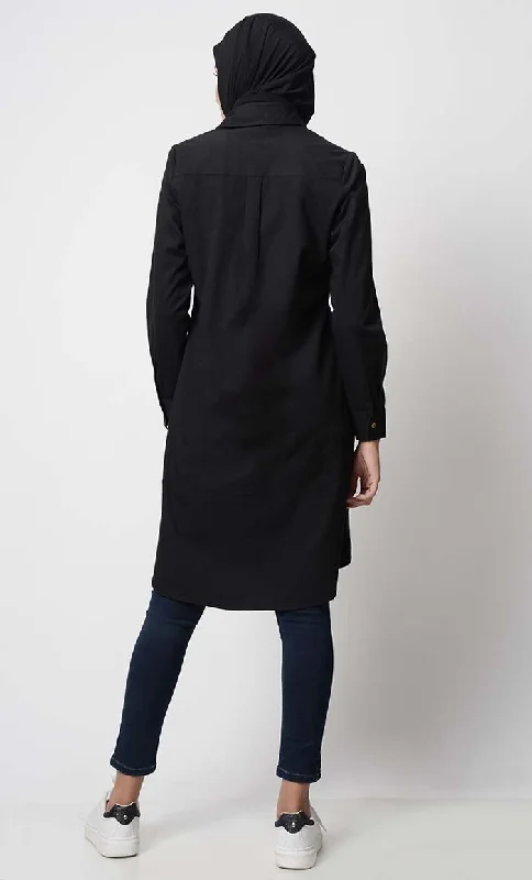 Solid Cotton Twill Everyday Black Tunic