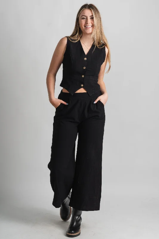 Solid wide leg pants black