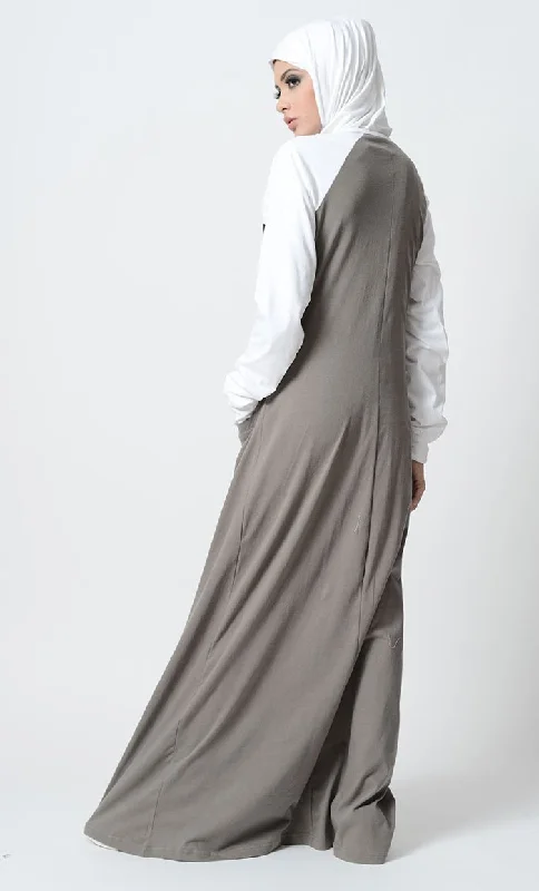 Three tone and zipper detail sportswear abaya dress