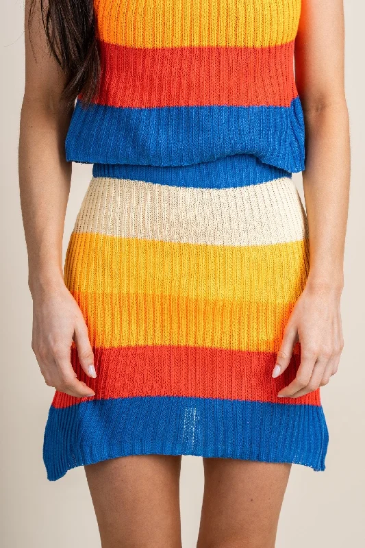 Striped knit skirt orange/blue